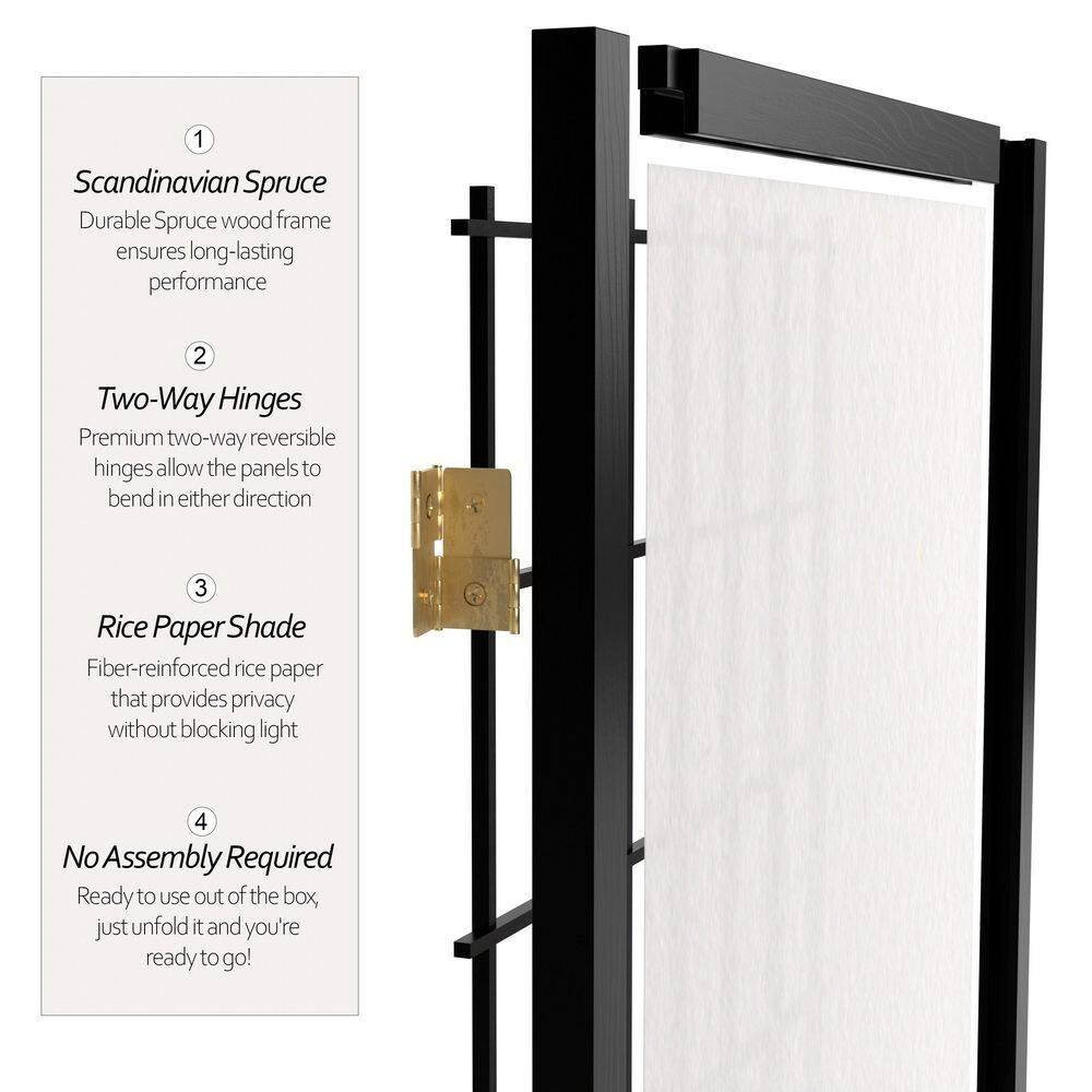 Oriental Furniture 5 ft. Tall Window Pane Shoji Screen - Black - 3 Panel