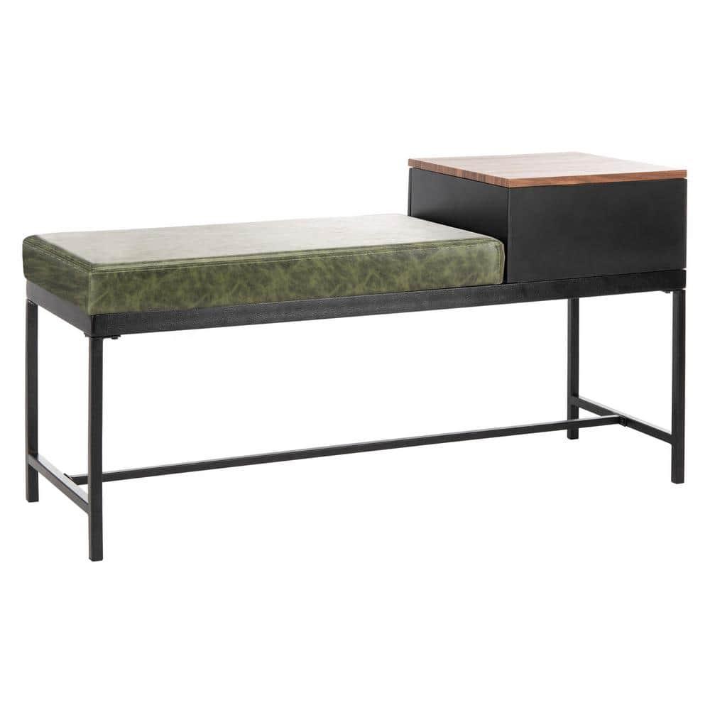 Maruka Bench with Storage - Grey Wash/Dark Green - Safavieh