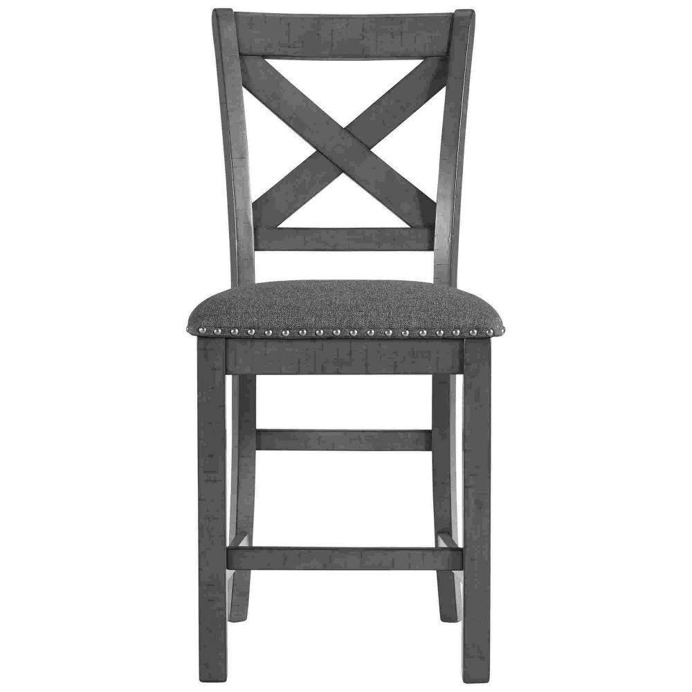 Barstool with Wooden X Shaped Back and Fabric Seat, Set of 2, Gray