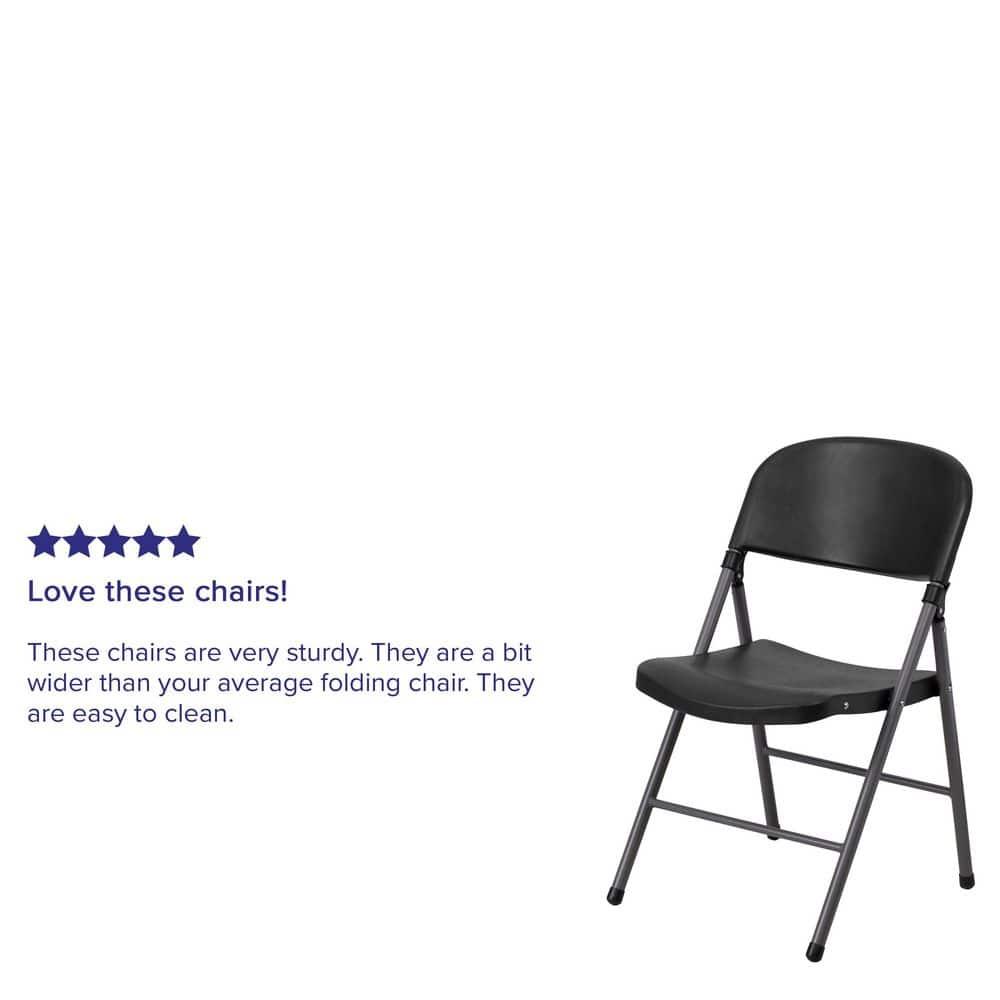 Flash Furniture HERCULES Series 330 lb. Capacity Black Plastic Folding Chair with Charcoal Frame
