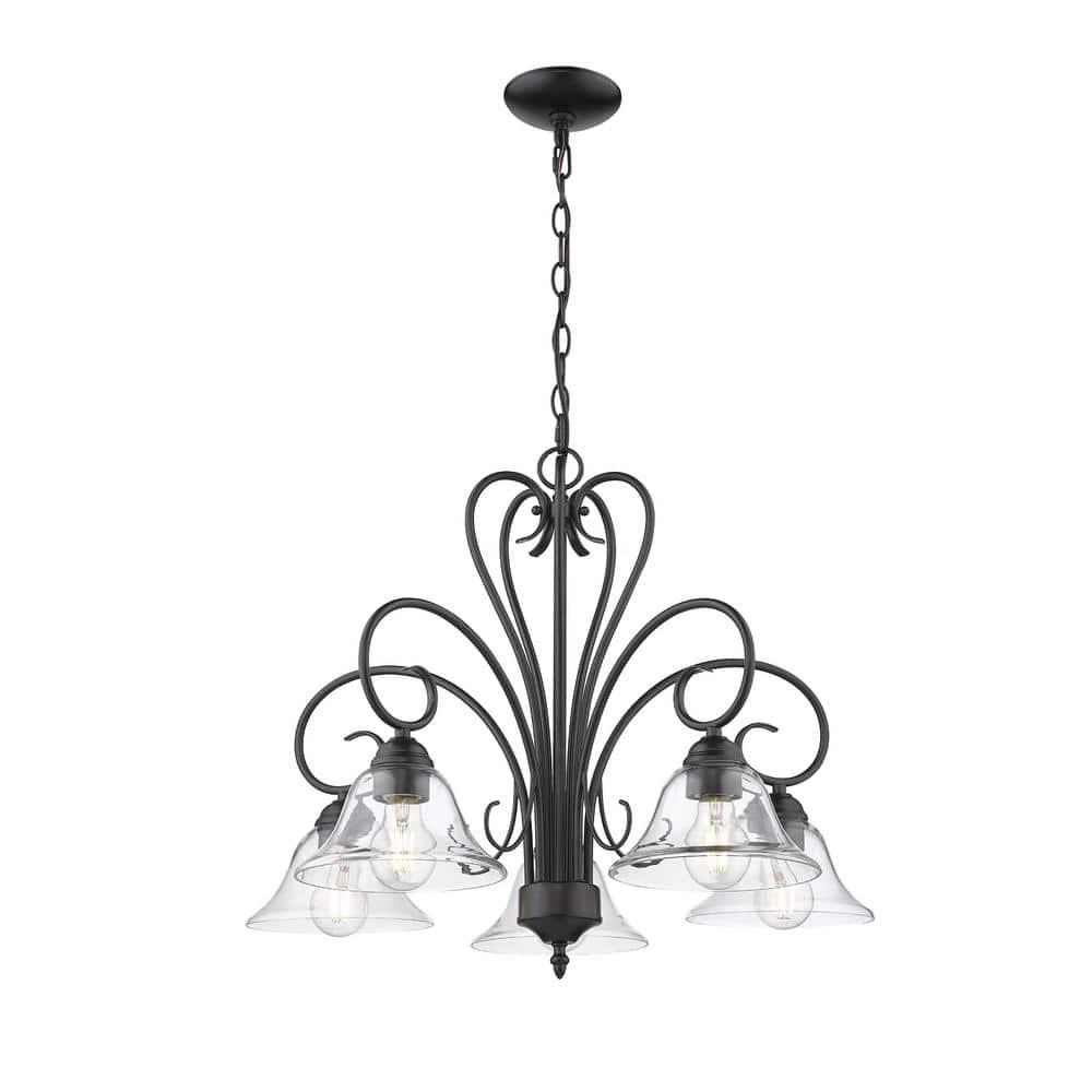Golden Lighting Homestead 5-Light Chandelier in Matte Black with Clear Glass