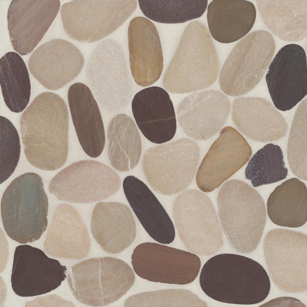 Bedrosians Waterbrook 12" x 12" Natural Stone Pebbles Wall & Floor Tile in Tan/Brown/Cherry