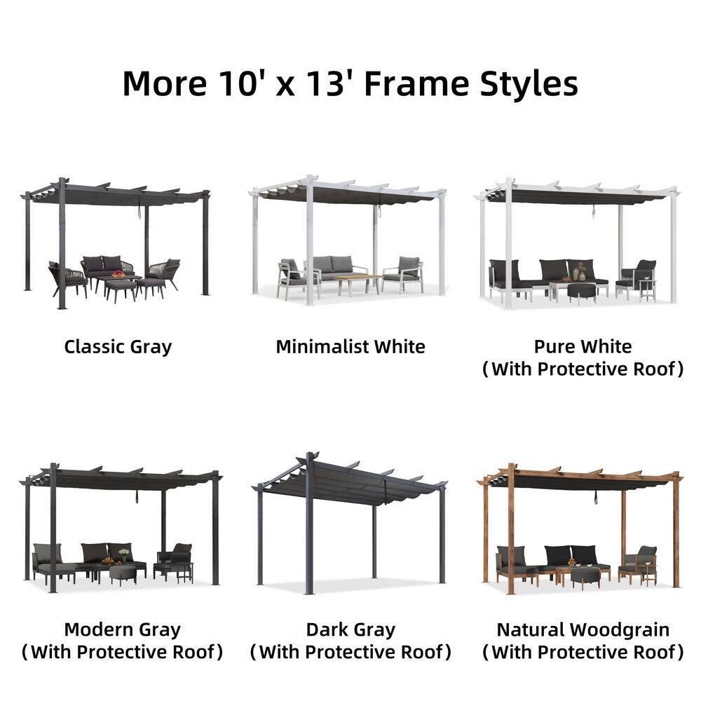 PURPLE LEAF Pergola 10' X 13' Outdoor Retractable Metal Patio Pergola with Shade Cover for Garden Yard Pavilion Grill for Beach Deck Gazebo, Terra