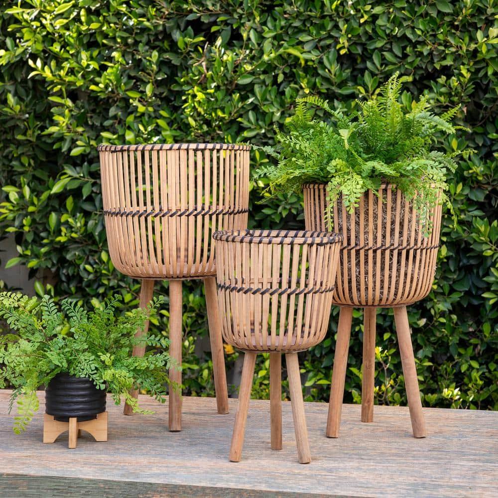 Set of 3 26"/22"/19" Bamboo Footed Planters Natural - Sagebrook Home