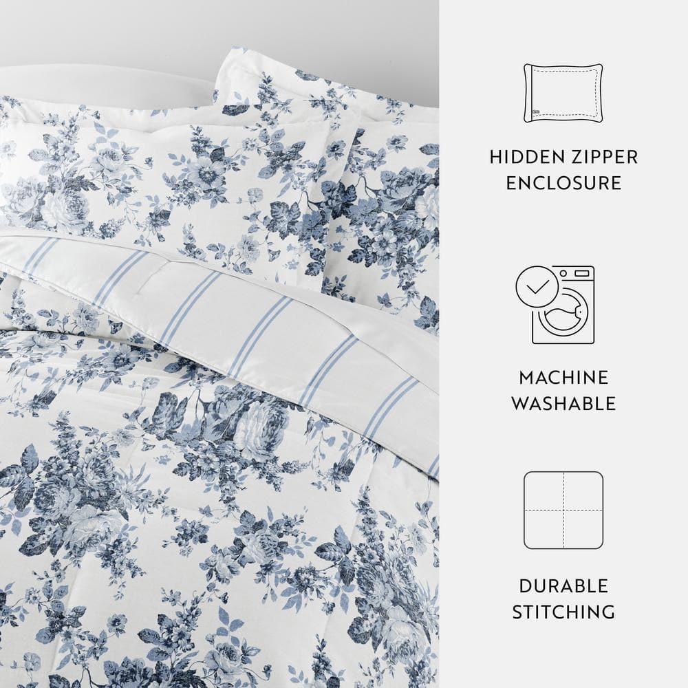 Becky Cameron Stone All Season Down-Alternative Comforter Set in Cabbage Rose Stripe