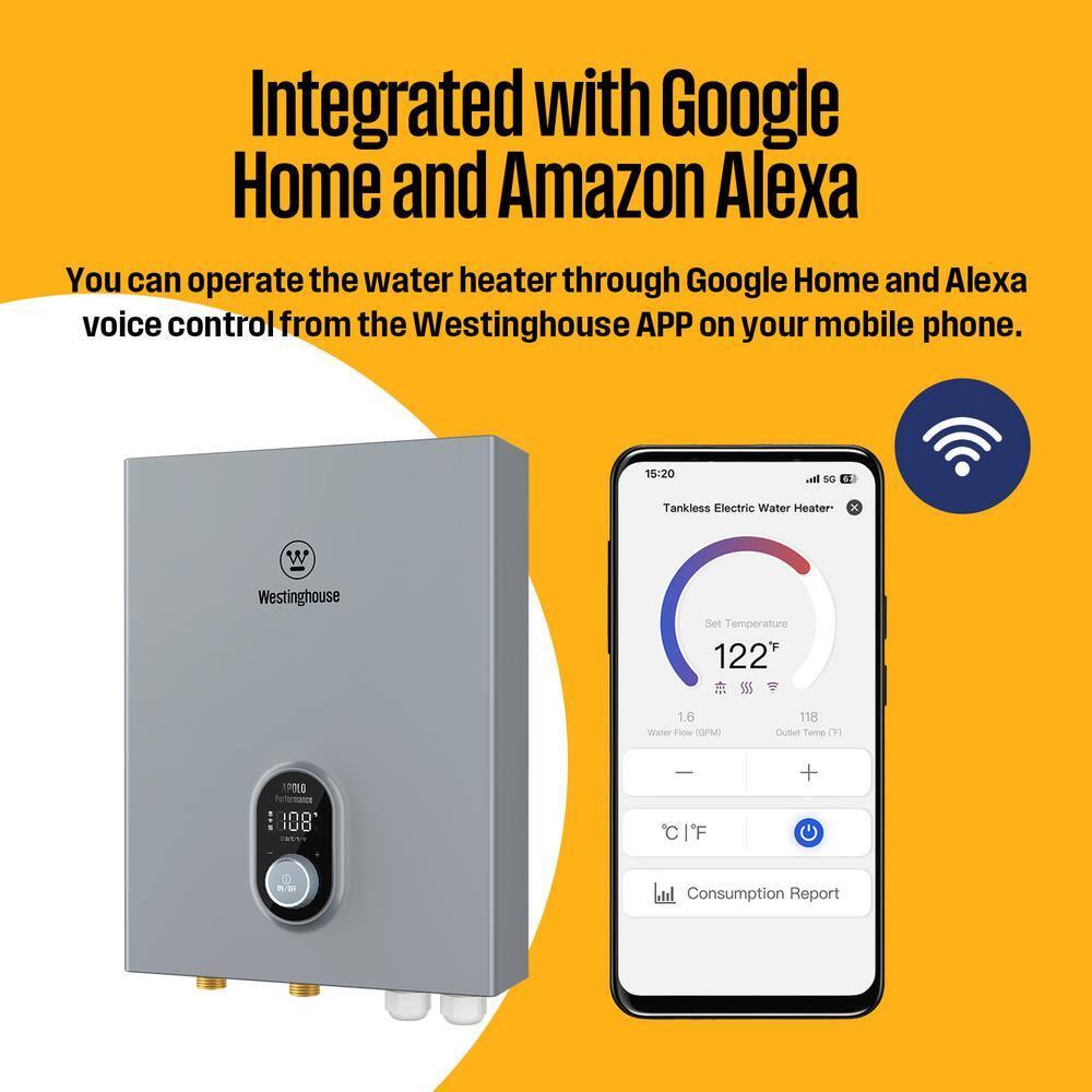 Westinghouse Apolo Performance 27 kW 6.3 GPM 240-Volt Smart WiFi Control Tankless Electric Water Heater