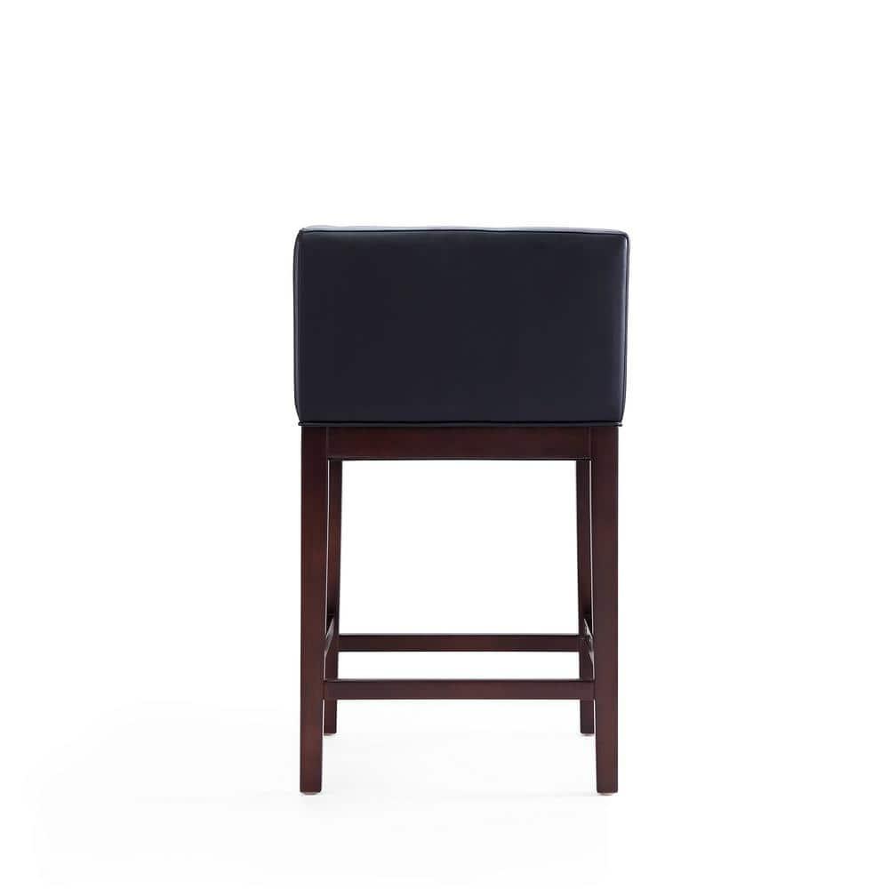 Manhattan Comfort Set of 3 Kingsley Upholstered Beech Wood Counter Height Barstools Black: Faux Leather, Low Back Design, Fixed 26" Seat Height