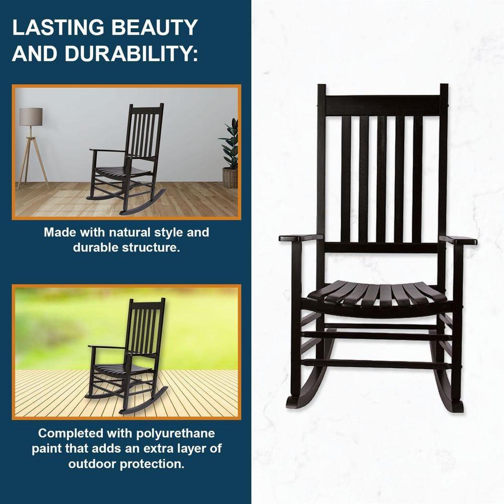 Shine Company Vermont Porch Rocker, High Back Wood Rocking Chair, Black