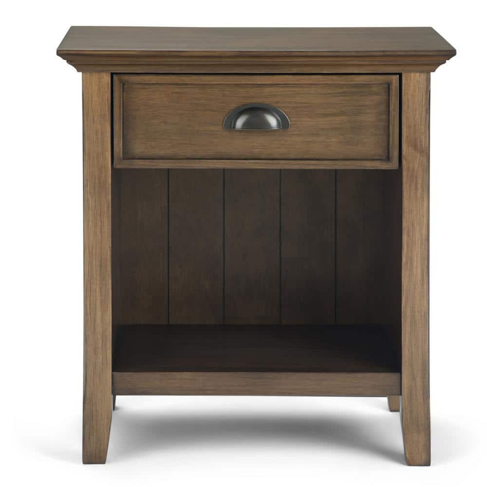 Simpli Home Acadian Solid Wood Bedside Table In Rustic Natural Aged Brown