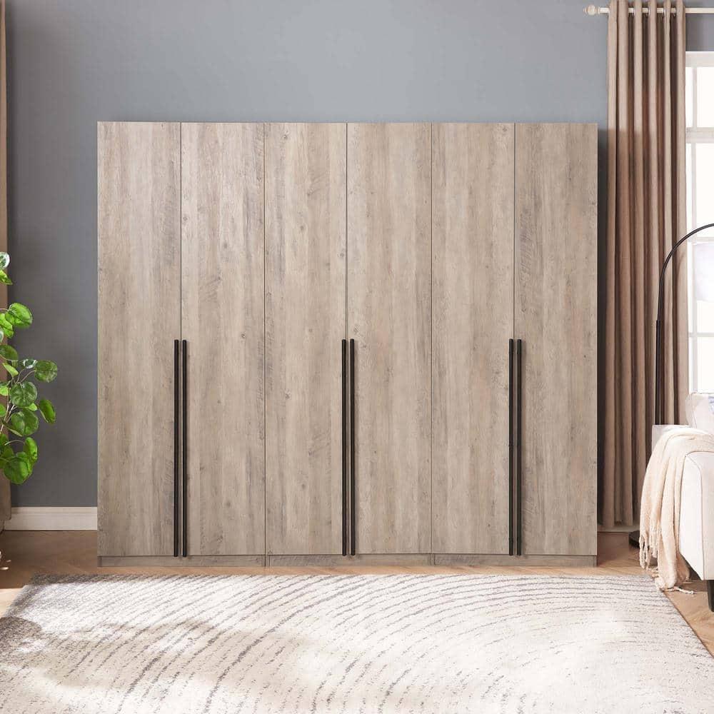 Manhattan Comfort Set of 3 Lee 2 Door and 2 Drawer Wardrobe Closets Rustic Gray: Modern MDF Storage, Metal Hardware, 12 Shelves