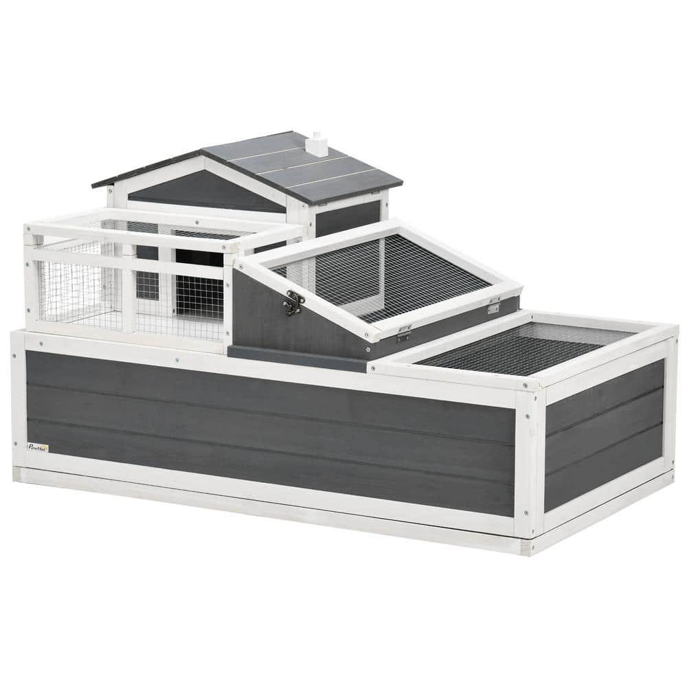 PawHut 3-Room Tortoise Habitat House w/ Balcony & 2 Stories, Wooden Indoor/Outdoor Tortoise Enclosure, Large Reptile Cage, 44" x 25.5" x 25", Gray