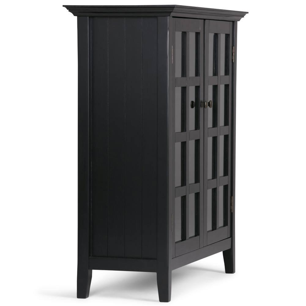 Simpli Home Acadian Solid Wood Shelf Storage Cabinet with Glass Doors and Adjustable Shelves