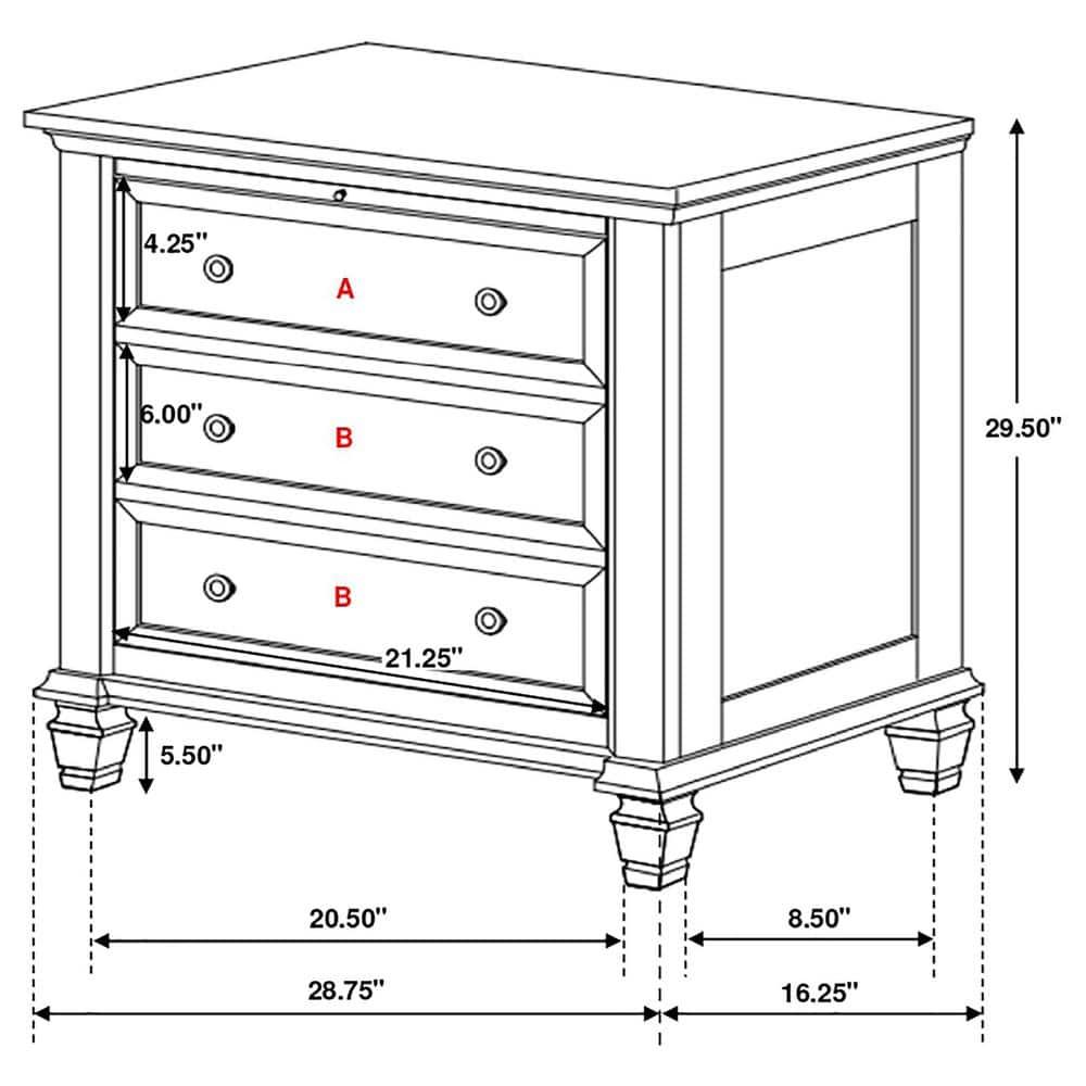 Coaster Sandy Beach Coastal 3-Drawer Wood Nightstand in White