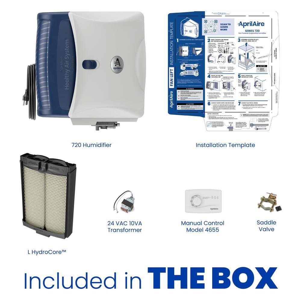 AprilAire 720M Whole-House Fan-Powered Evaporative Humidifier – 21 Gallons Per Day, Water Saving With Manual Control for up to 6,250 Sq. Ft., Part of the AprilAire Healthy Air System