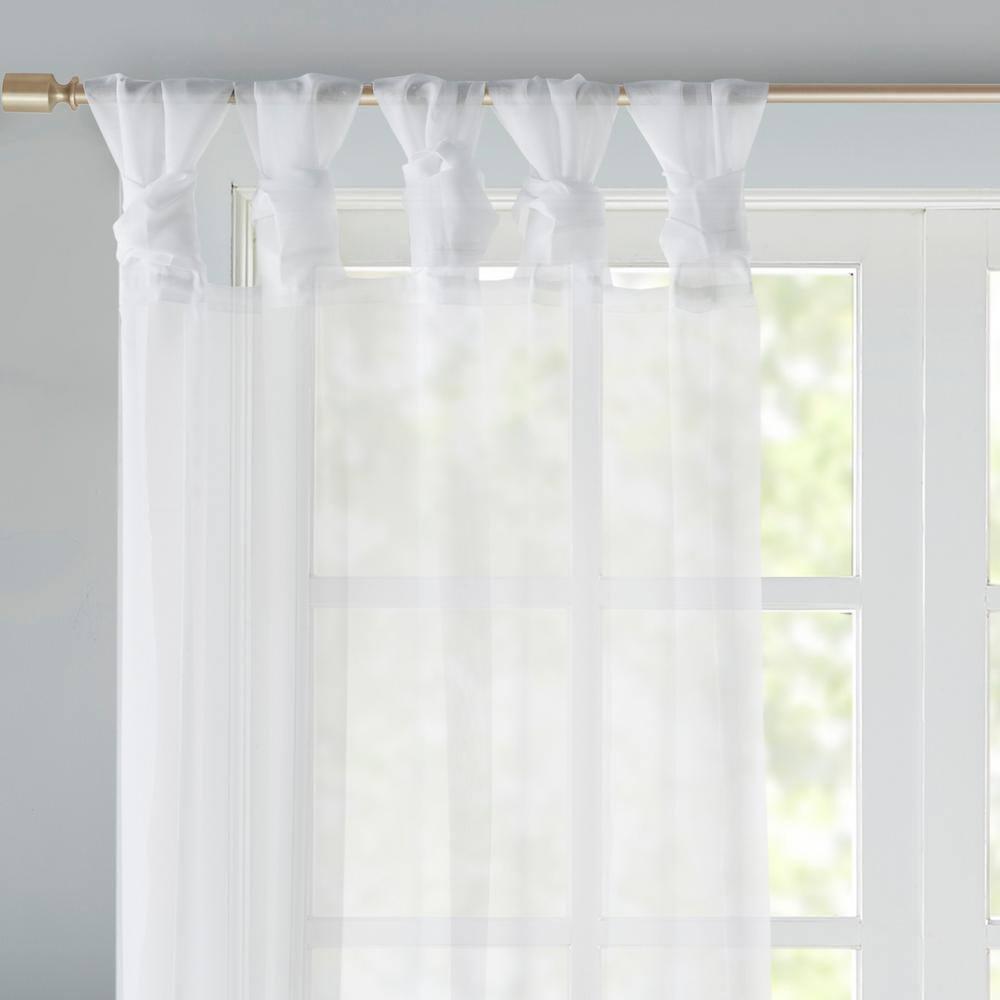 Set of 2 63"x50" Persis Twisted Tab Voile Sheer Window White: Madison Park Curtain Panels, Transitional Style