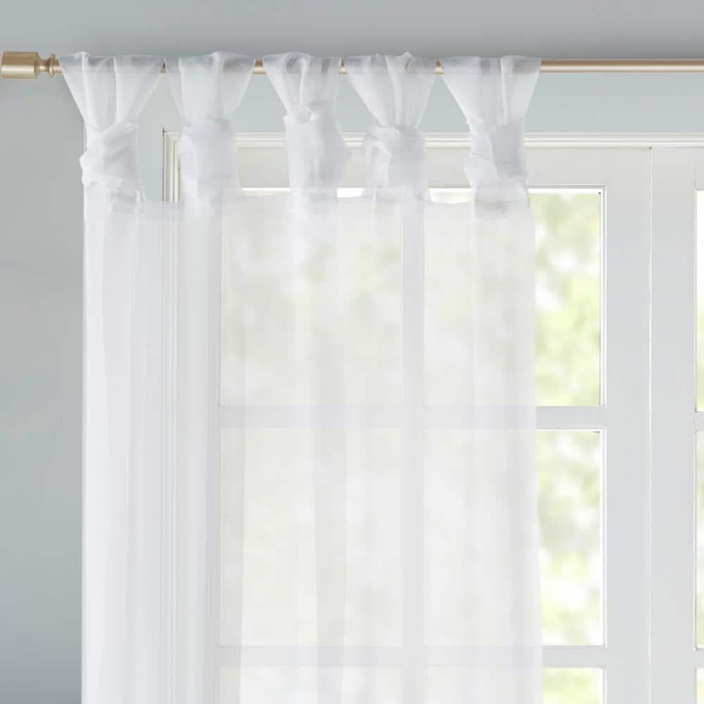 Set of 2 84"x50" Persis Twisted Tab Voile Sheer Window White: Madison Park Curtain Panels, Transitional Style