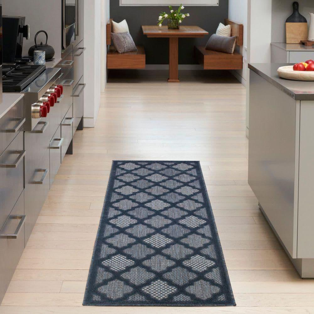 Nourison Trellis Outdoor Runner Rug Navy Blue 2' x 6'