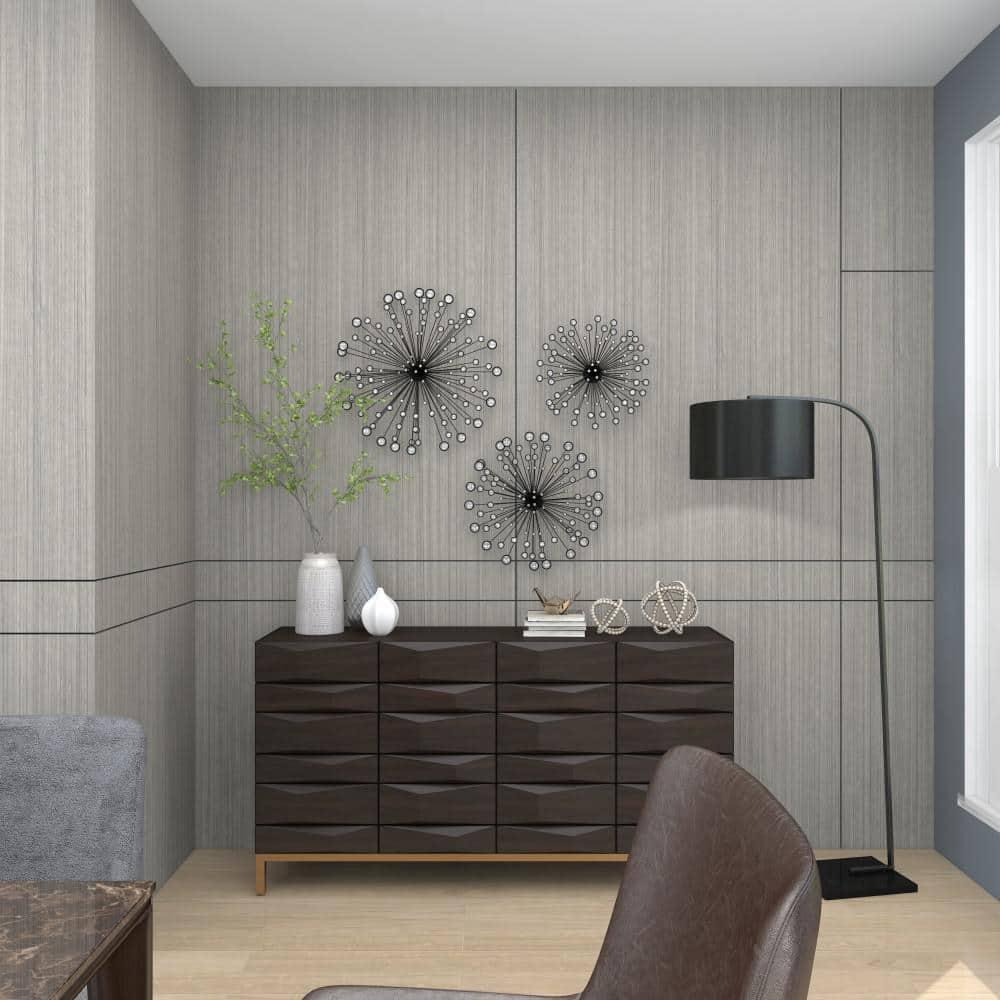 DecMode Black Metal Starburst Wall Decor with Crystal Embellishments (3 Count)