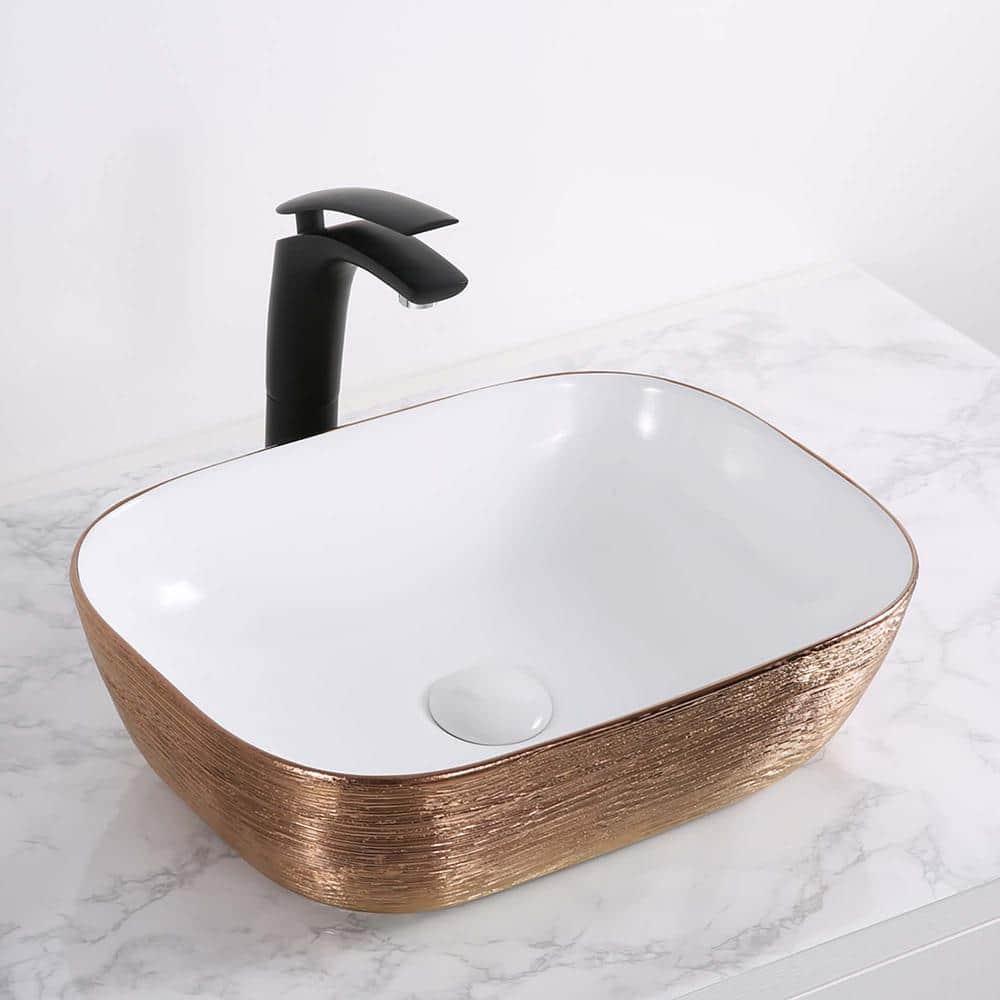 Ruvati 20 x 16 inch Bathroom Vessel Sink Gold Decorative Art Above Vanity Counter White Ceramic