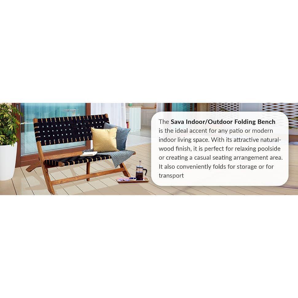 Balkene Home Sava Bench Low-Slung Acacia Wood Construction No Assembly-Unfold-Teak Toned Oil Finish