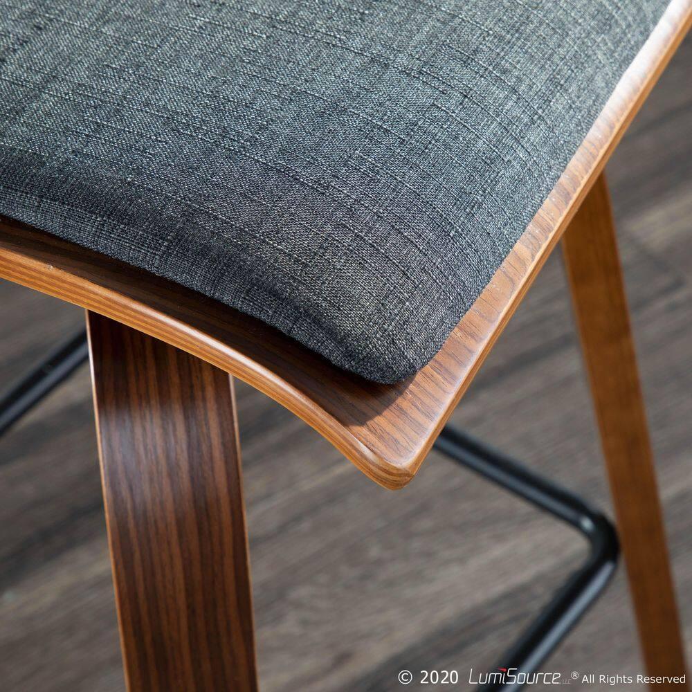 Set of 2 Folia Counter Height Barstools Walnut/Charcoal - LumiSource: Upholstered, Wood Frame, Fixed Height