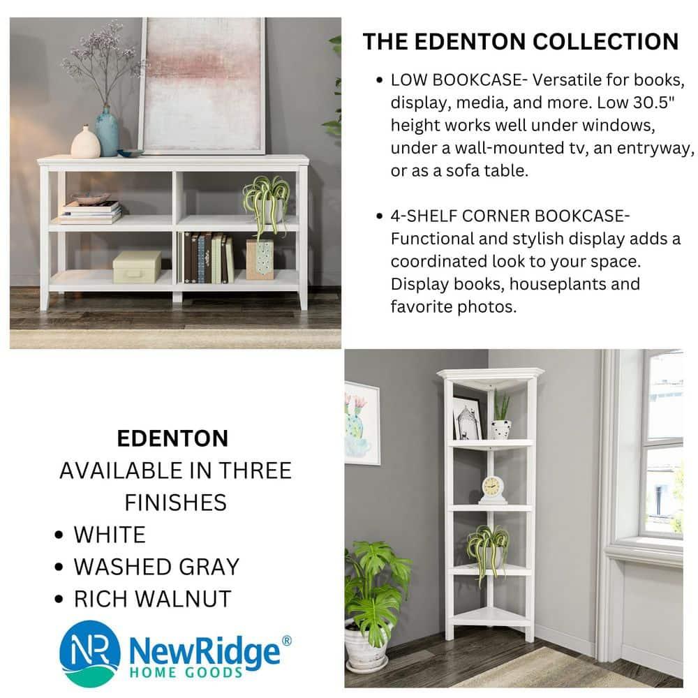2-Tier Low Wooden Bookcase, Washed Grey