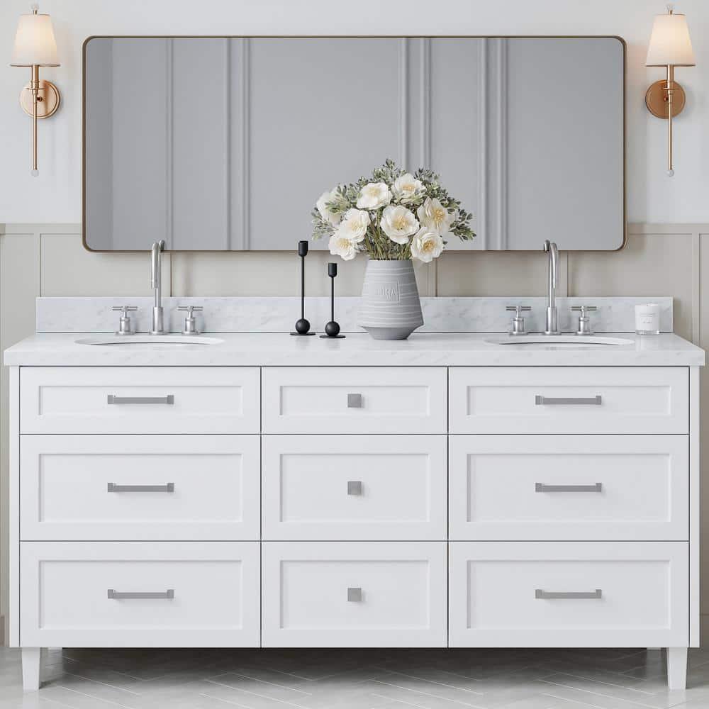 ARIEL Monrow 73 Double Sink Bathroom Vanity with Italian Carrara Marble Top