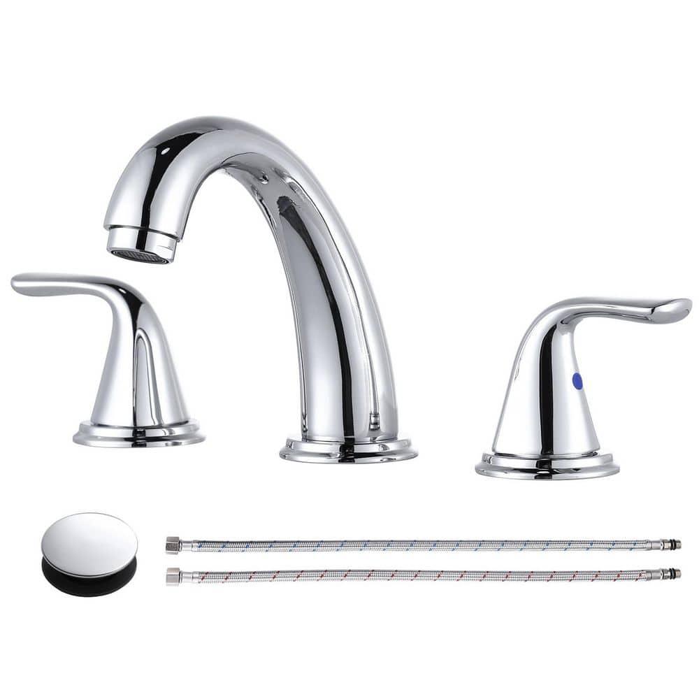 Aleasha Widespread Bathroom Sink Faucet, 3 Hole Faucet With Pop-Up Drain