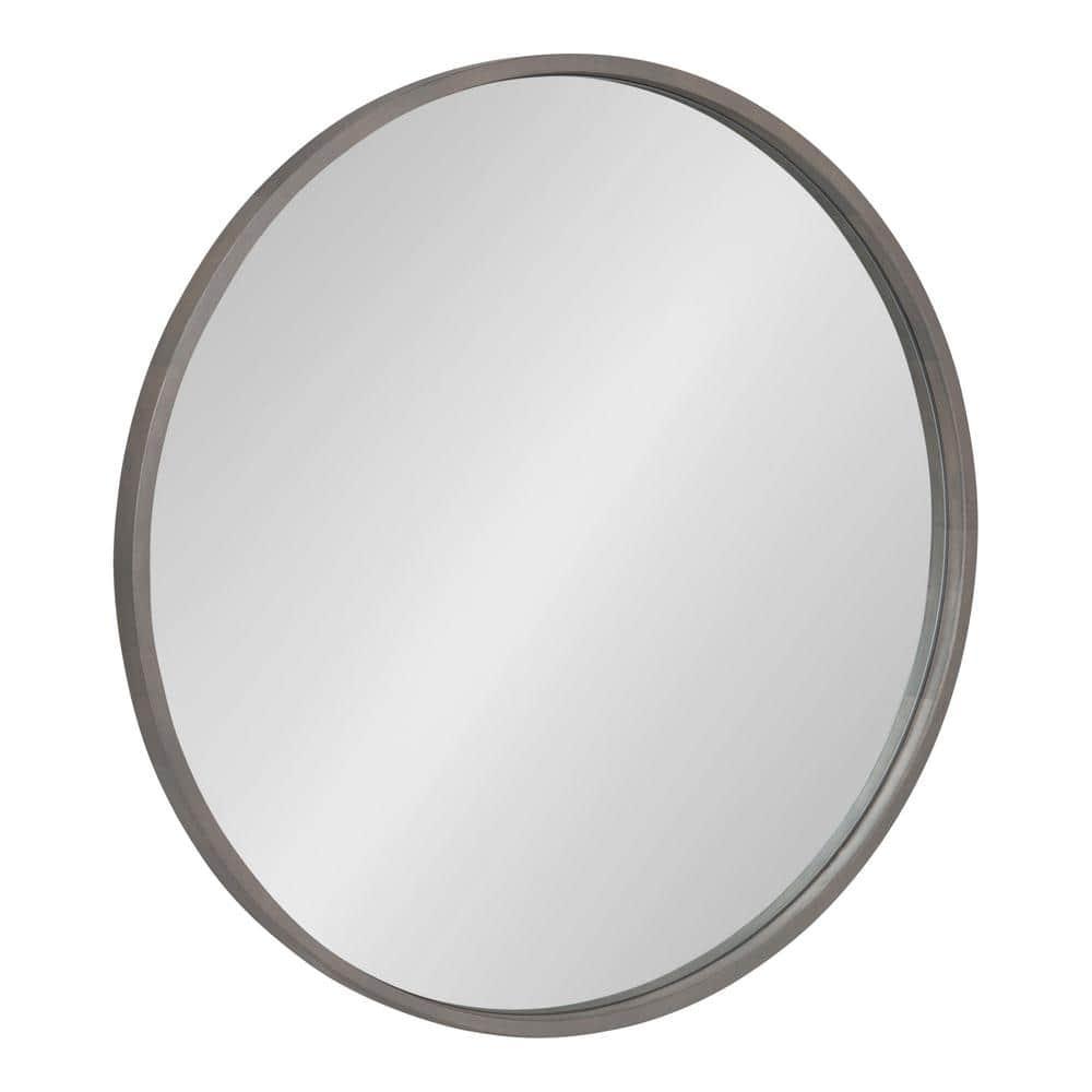 Kate and Laurel Valenti Farmhouse Round Wall Mirror, 28 Inch Diameter, Gray, Decorative Circle Mirror