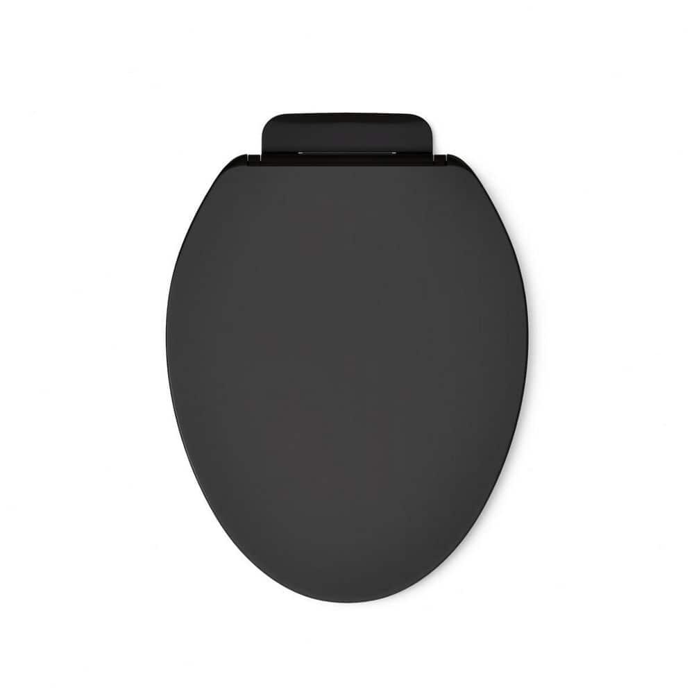 Elongated Toilet Seat, Slow Soft Close, Oval(Oblong) Toilet Seat For Elongated Toilets, Quiet-Close Lid And Seat, Easy To Install And Clean, Never Loosen, Black(18.5)