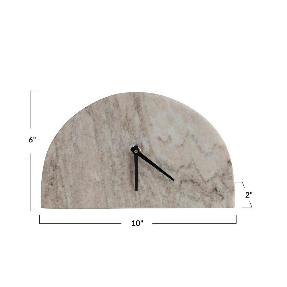 Bloomingville Decorative Half Moon Marble Mantel Clock, Beige and Black