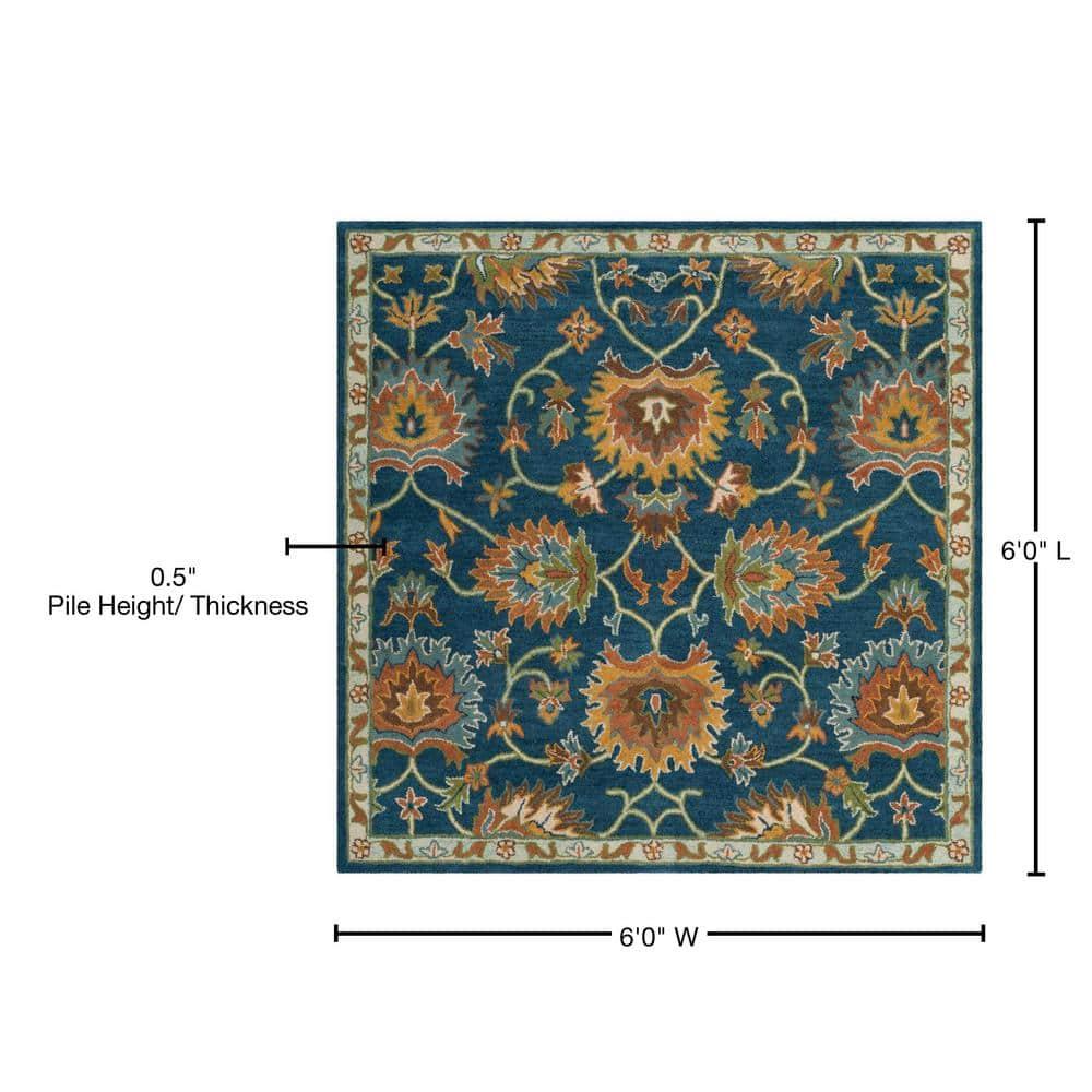 SAFAVIEH Heritage Sharla Floral Wool Area Rug, Navy, 6' x 6' Square