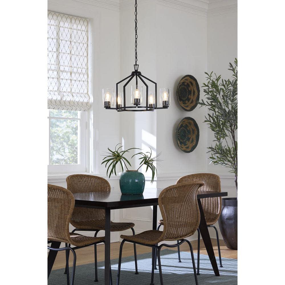 Progress Lighting Goodwin 5-Light Chandelier, Matte Black, Clear Glass Shades