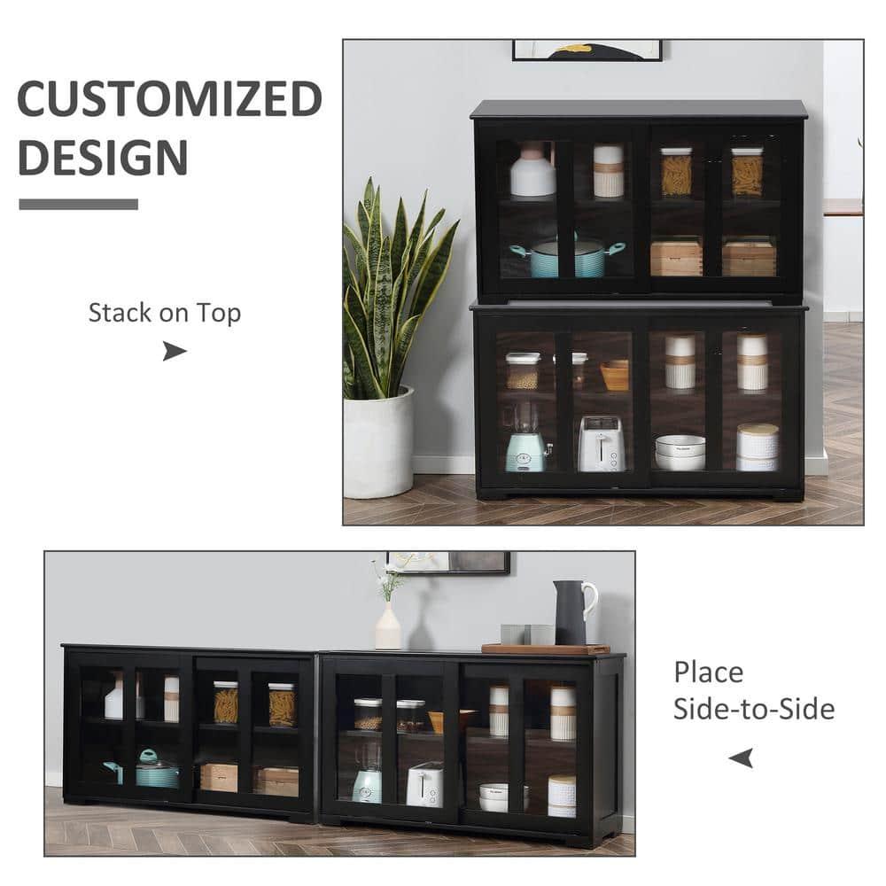 HOMCOM Modern Kitchen Sideboard, Stackable Storage Cabinet, Sliding Glass Door Console, Cupboard Serving Buffet