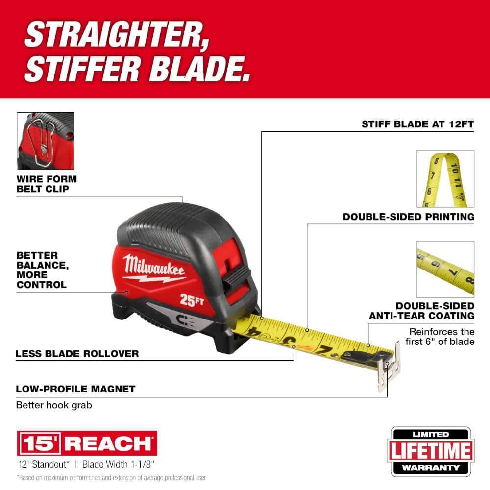Milwaukee 48-22-1025MG 25' Compact Magnetic Tape Measure, 2 Pack
