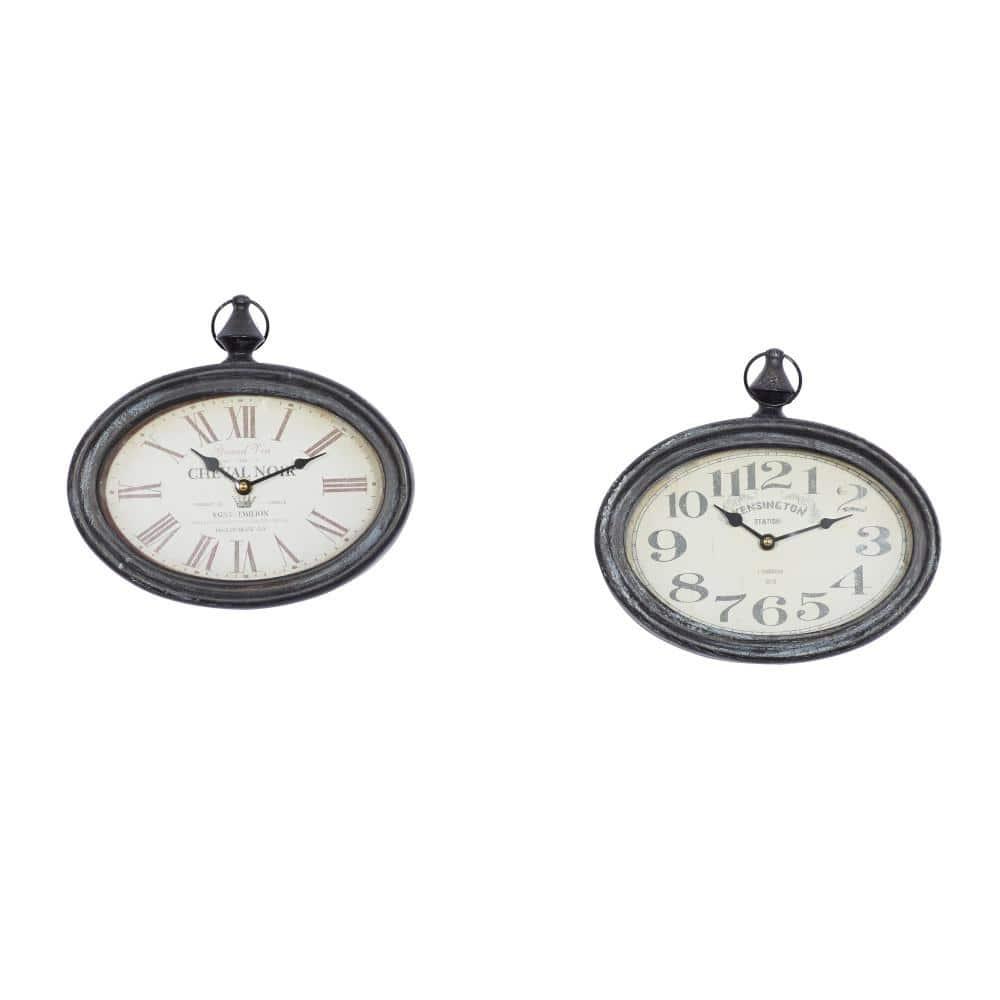 DecMode 12"H, 11"W Cream Metal Pocket Watch Style Wall Clock (2 Count)