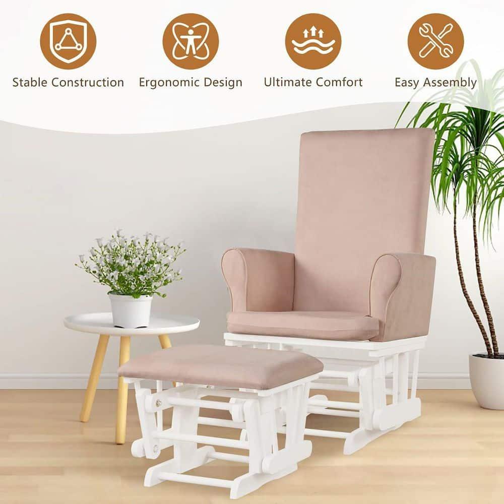Costway Baby Nursery Relax Rocker Rocking Chair Glider & Ottoman Set w/Cushion Pink