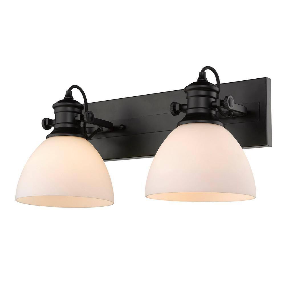 Golden Lighting Hines 2-Light Semi-flush in Matte Black with Opal Glass