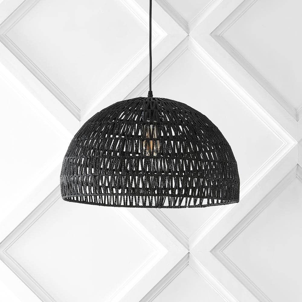 Campana 20" 1-Light Bohemian Modern Woven Rope/Iron LED Pendant, Black