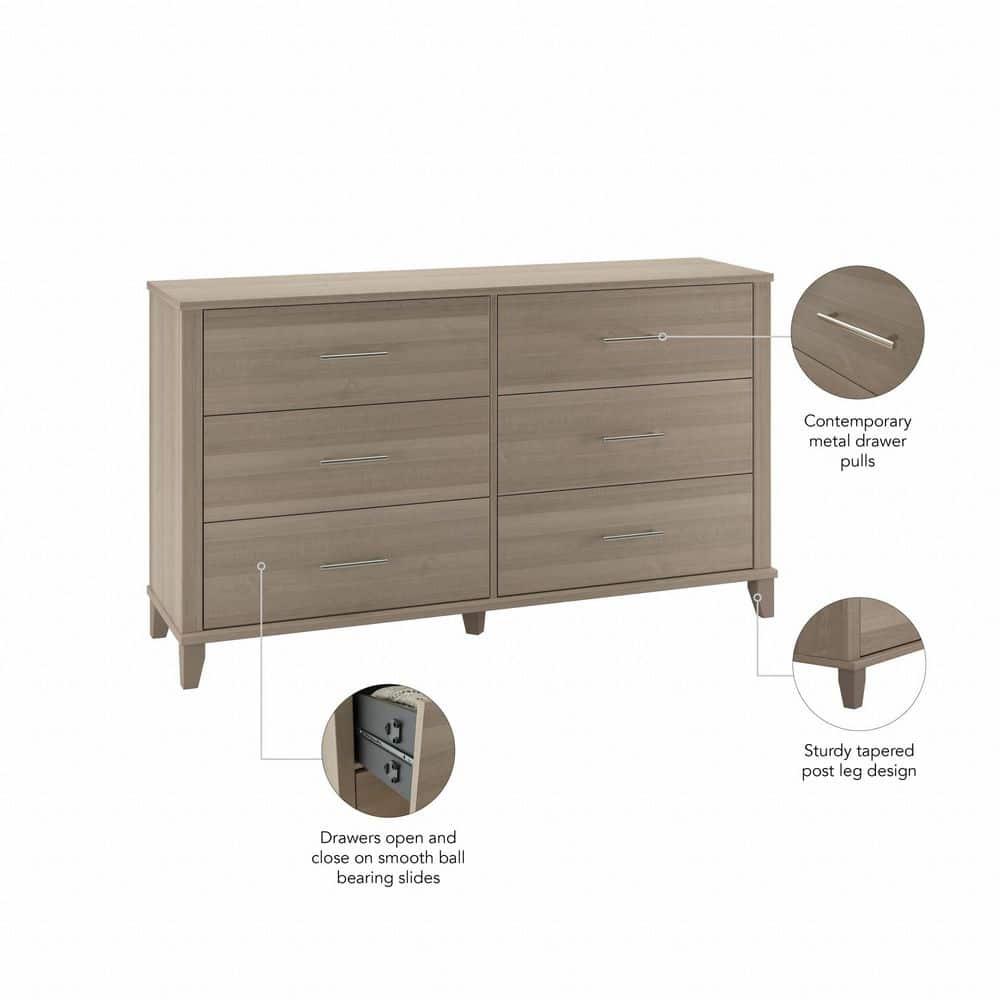 Somerset 6 Drawer Dresser in Gray - Bush Furniture: Mid-Century Style, Ample Storage Space