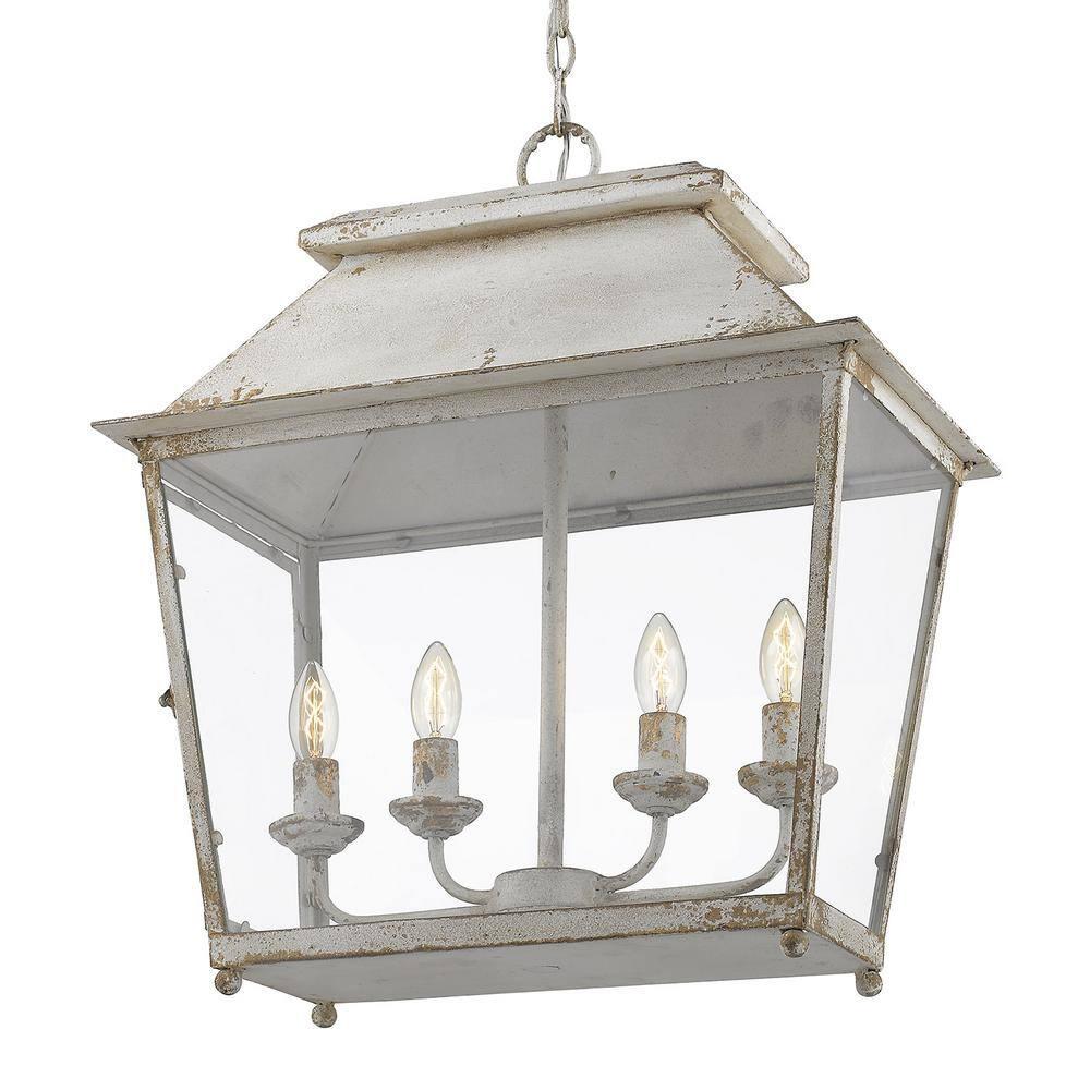 Golden Lighting Abingdon 4-Light Pendant in Antique Ivory with Clear Glass