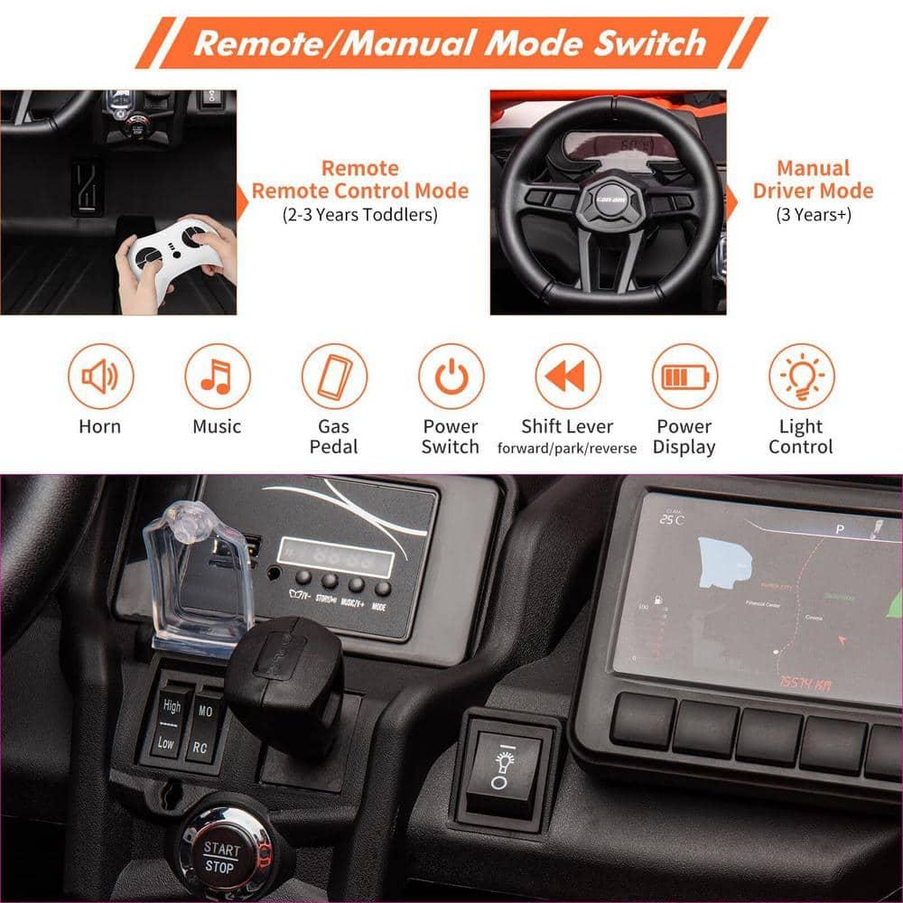 EastVita 2 Seats Ride on Ride on Car 200W Motors UTV,with Remote Control 23" Seats Width Electric Vehicle, EVA Wheels,Music,Head+Tail Light