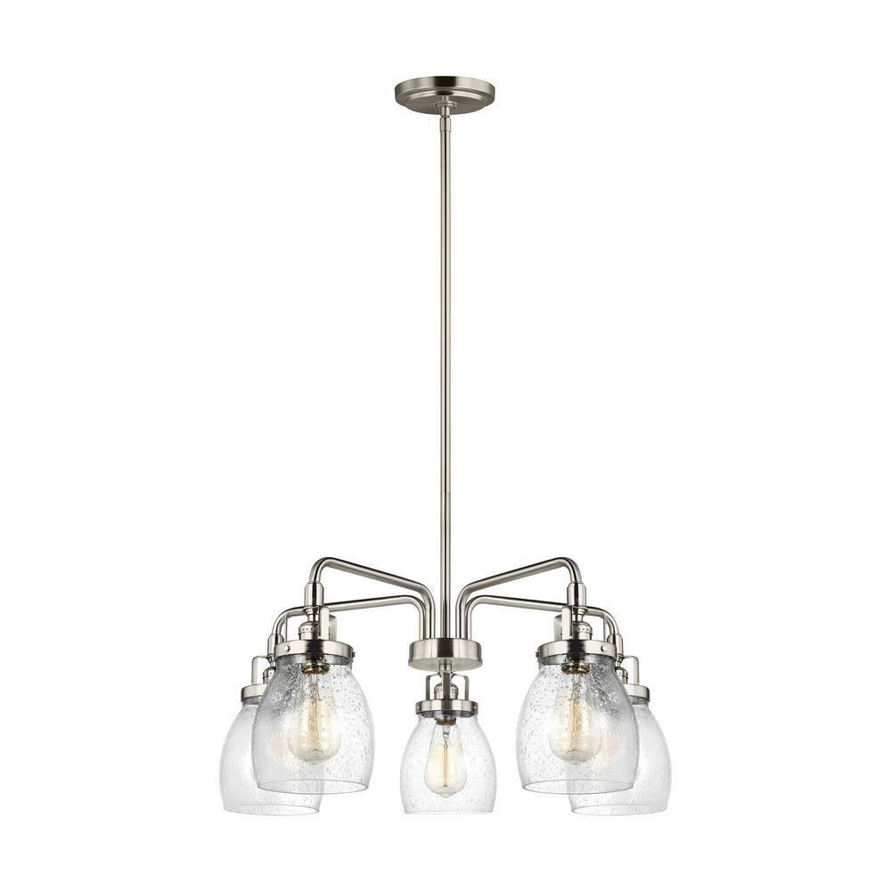 Brushed Nickel 5-Light Chandelier with Clear Seeded Glass Shades
