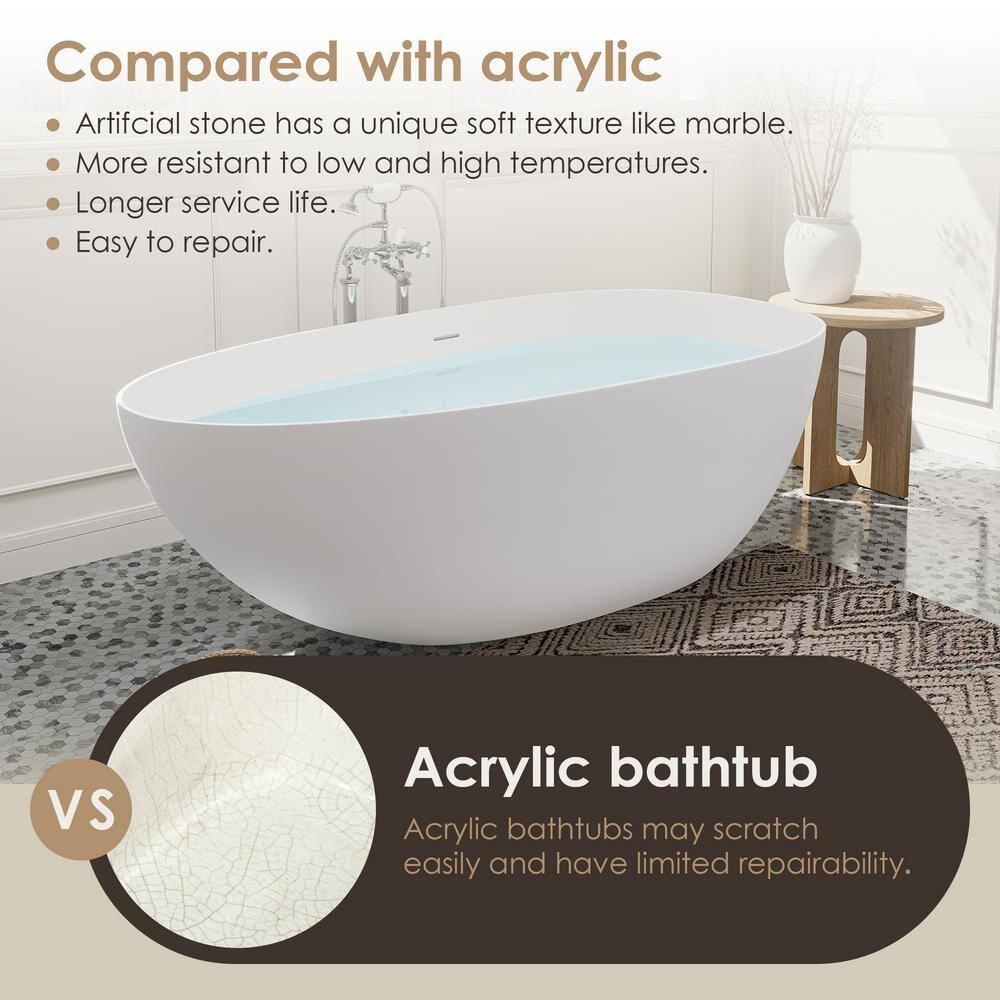 Giotto 59.1" x 30.7" Freestanding Soaking Stone Rein Bathtub