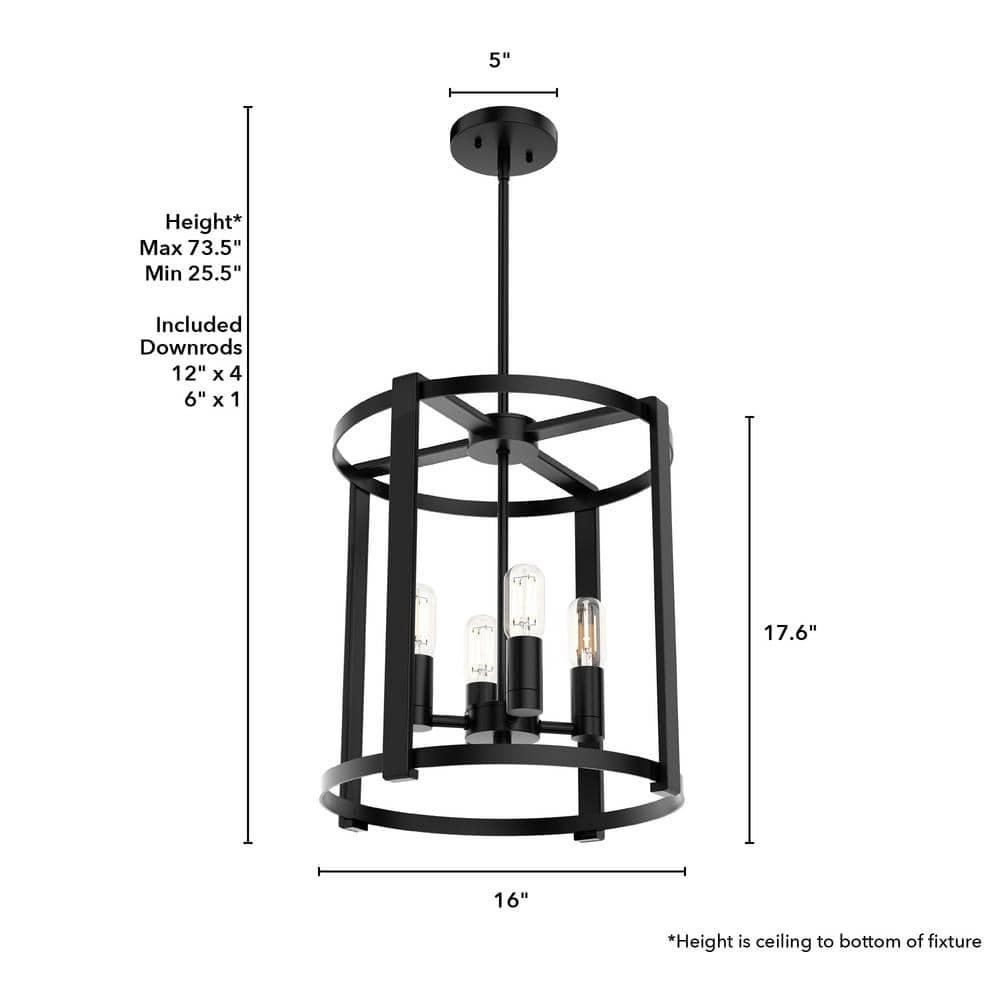 19003-Hunter Fans-Astwood 4-Light Lantern Chandelier in Caged Style-16 Inches Wide by 25.5 Inches High-Matte Black Finish