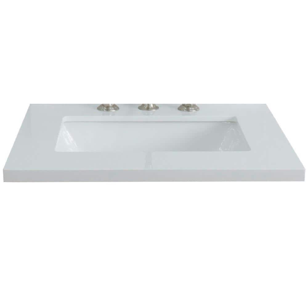 Bellaterra Home 25 in. White Quartz Top with Single White Ceramic Rectangular Sink