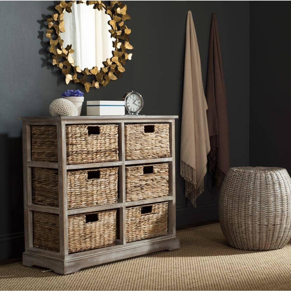 Keenan 6 Basket Storage Chest - AMH5740 - White Wash - Safavieh Couture
