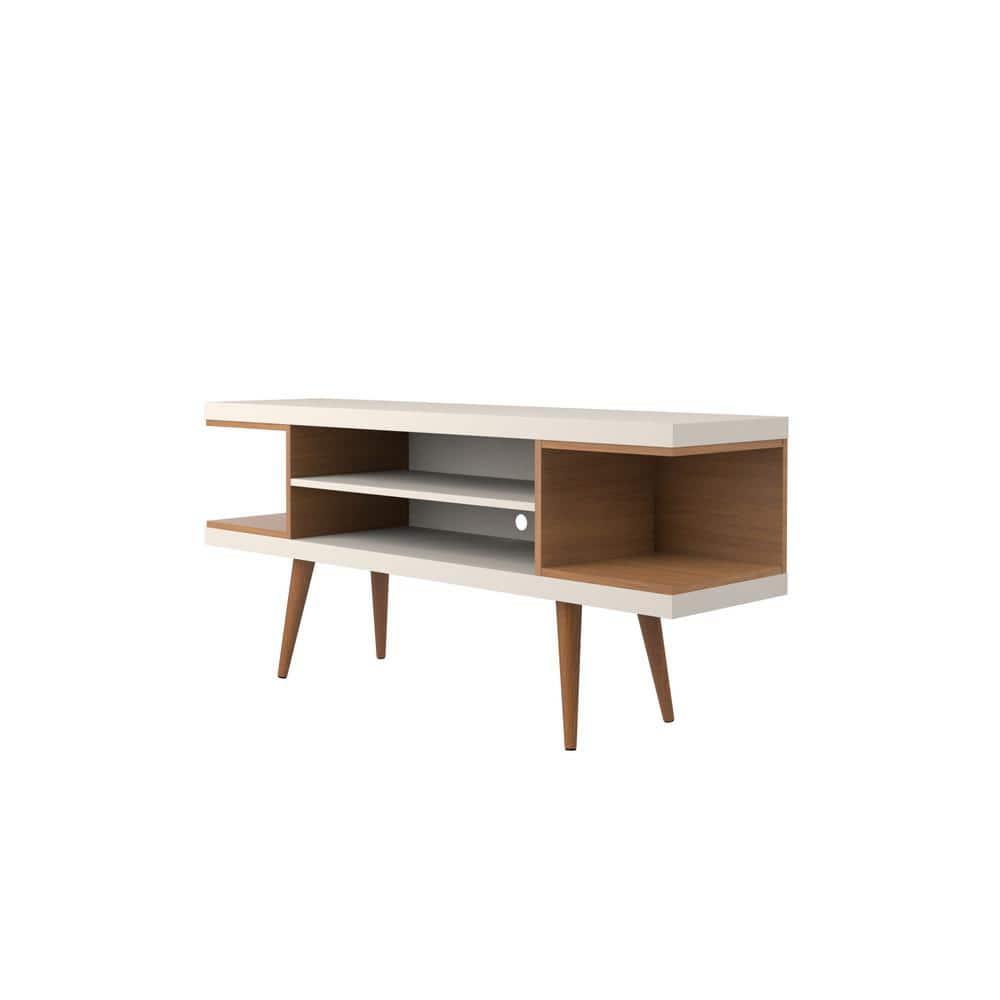 Manhattan Comfort Utopia Splayed Wooden Legs and 4 Shelves TV Stand for TVs up to 50" Maple Cream/Off-White - Manhattan Comfort
