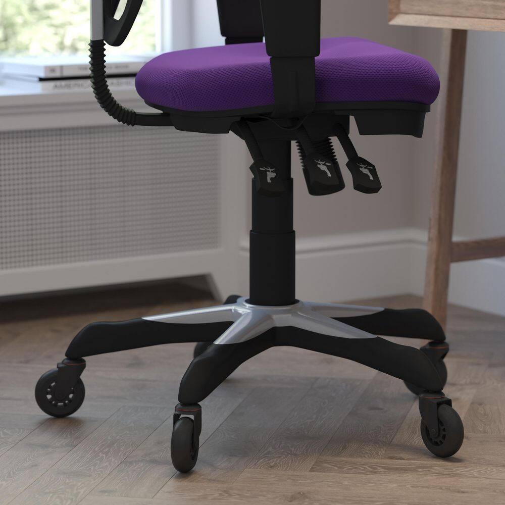 Flash Furniture Nicholas Mid-Back Purple Mesh Multifunction Executive Swivel Ergonomic Office Chair with Adjustable Arms and Transparent Roller Wheels