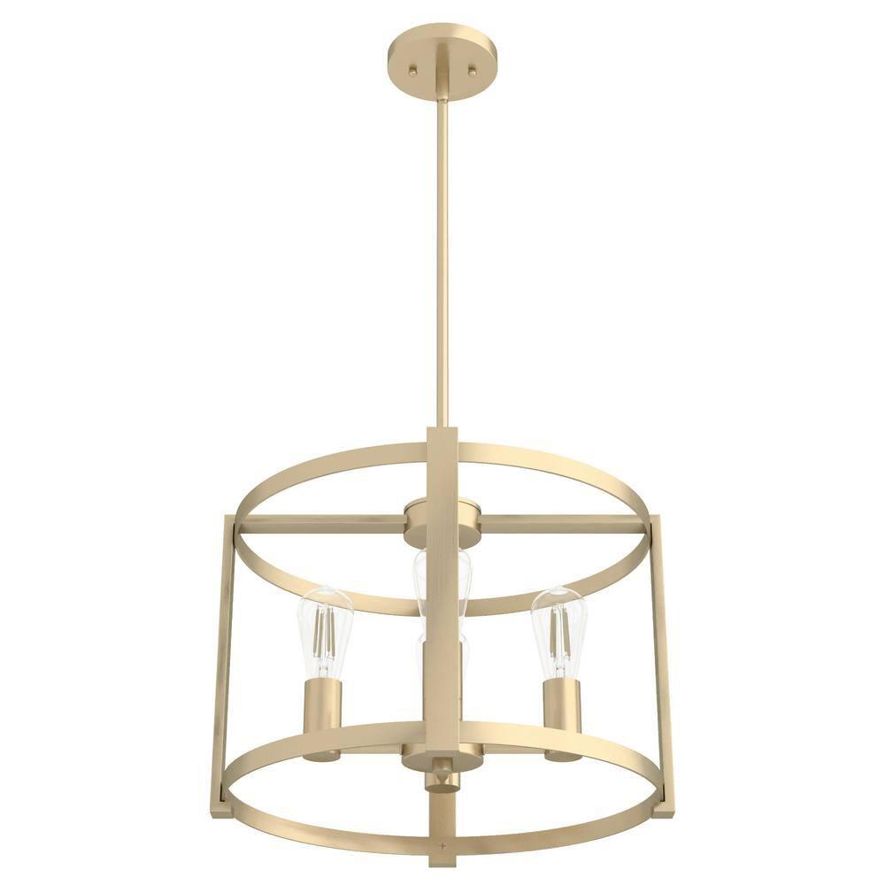 Hunter - Astwood 4-light Alturas Gold, Medium Size Chandelier, Dimmable, Caged Style, Drum Shaped, for Bedrooms, Kitchens, Dining, Living Rooms - 19958
